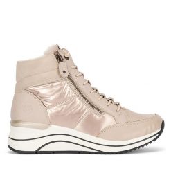 Botki Remonte. Brązowe botki damskie Remonte, bez obcasa, na koturnie, bez zapięcia. Za 299.99 zł.