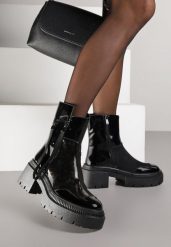 Czarne Lakierowane Botki Vices z Ozdobną Tasiemką Rivavie. Czarne botki damskie Born2be, z jeansu, eleganckie, bez obcasa, na obcasie, bez zapięcia. Za 149.99 zł.