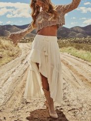 Milan Kiss Spódnica w kolorze kremowym rozmiar: M. Brązowe spódniczki damskie Milan Kiss, m, bez wzorów, z bawełny, z podwyższonym stanem, maxi. Za 183.59 zł.