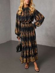 Milan Kiss Sukienka w kolorze czarno-jasnobrązowym ze wzorem rozmiar: XL. Brązowe sukienki damskie Milan Kiss, xl, bez wzorów, bez kołnierzyka, bez ramiączek, maxi. Za 173.99 zł.