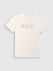 4F T-shirt regular z nadrukiem dziewczęcy - biały 164 (13-14 lat). Białe koszulki dziewczęce 4f, uniwersalny, bez wzorów, z bawełny, bez ramiączek. Za 39.99 zł.