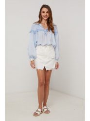 Lin Passion Bluzka w kolorze błękitnym rozmiar: 38/40. Niebieskie bluzki damskie Lin Passion, bez wzorów, z bawełny, klasyczne, bez kołnierzyka, bez ramiączek. Za 121.99 zł.