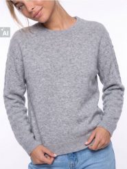 Sweter z ażurowymi rękawami, z domieszką wełny - szary. Szare swetry klasyczne damskie Sinsay, l, z wełny, bez kołnierzyka. Za 49.99 zł.