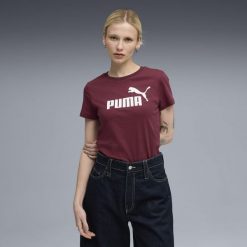 Damska koszulka z logo ESS No. 1 PUMA Ruby Shimmer Red. Czerwone bluzki damskie Puma, bez wzorów, bez ramiączek. Za 135.64 zł.