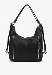 Czarna Torebka Hobo z Regulowanym Paskiem i Kieszeniami z Ozdobnymi Suwakami Sanirael. Czarne shopper bag damskie Renee, bez wzorów, z jeansu, bez dodatków. Za 109.99 zł.
