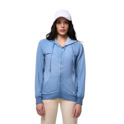 Bluza z kaptur na co dzień na siłownię. Niebieskie bluzy z kapturem damskie LEONE 1947 APPAREL, z bawełny. W wyprzedaży za 157.01 zł.