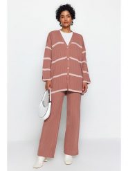 Trendyol 2-częściowy zestaw w kolorze szaroróżowym rozmiar: S. Różowe kardigany damskie Trendyol, s, bez wzorów, prążkowane. Za 95.69 zł.