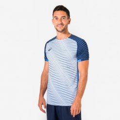 Koszulka piłkarska krótki rękaw Kipsta Viralto Ripples. Niebieskie t-shirty sportowe męskie KIPSTA, l, z materiału, bez ramiączek, do piłki nożnej. Za 52.49 zł.