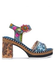 Laura Vita Sandały Naomio 15 Niebieski. Niebieskie sandały damskie Laura Vita, bez wzorów, ze skóry, bez obcasa, na słupku. Za 459.99 zł.