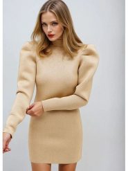 Monki Sukienka w kolorze beżowym rozmiar: XS. Brązowe sukienki damskie Monki, xs, bez wzorów, bez kołnierzyka, bez ramiączek, mini. Za 60.99 zł.