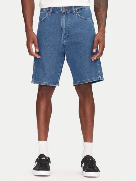 Wrangler Szorty jeansowe Frontier 112362493 Niebieski Relaxed Fit. Niebieskie szorty męskie Wrangler, z bawełny, bez kołnierzyka. Za 129.99 zł.