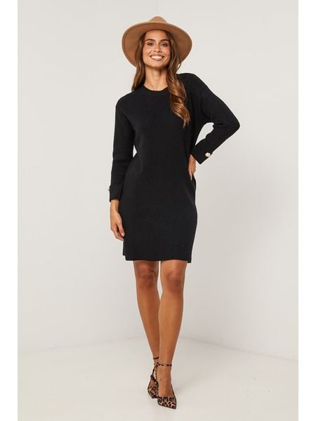 Soft Cashmere Sukienka dzianinowa w kolorze czarnym rozmiar: 38/40. Czarne sukienki damskie Soft Cashmere, bez wzorów, z dzianiny, klasyczne, bez kołnierzyka, bez ramiączek, midi. Za 94.45 zł.
