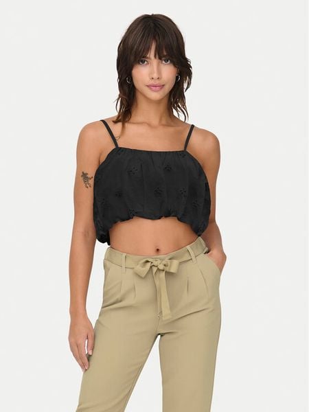 ONLY Top Lou 15342566 Czarny Cropped Fit. Czarne topy damskie Only, m, bez wzorów, z bawełny, bez kołnierzyka. Za 49.99 zł.
