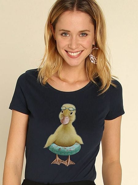 WOOOP Koszulka "Duck Bouee" w kolorze granatowym rozmiar: M. Niebieskie bluzki damskie Wooop, m, bez wzorów, z bawełny, bez kołnierzyka. Za 76.95 zł.