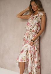 Różowa Sukienka z Satyny w Kwiatowy Wzór Fenimea. Czerwone sukienki damskie Renee, na imprezę, na lato, s, bez wzorów, z satyny, eleganckie, bez kołnierzyka, bez ramiączek, maxi. W wyprzedaży za 132.99 zł.
