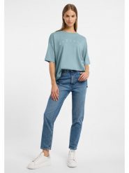 ELBSAND Koszulka "Moa" w kolorze błękitnym rozmiar: M. Niebieskie bluzki damskie ELBSAND, m, bez wzorów, bez kołnierzyka, bez ramiączek. Za 109.52 zł.