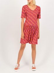Blutsgeschwister Sukienka "Summer Ease Cache" w kolorze czerwonym ze wzorem rozmiar: XL. Czerwone sukienki damskie Blutsgeschwister, na co dzień, s, bez wzorów, z wiskozy, klasyczne, bez kołnierzyka, bez ramiączek, mini, proste. Za 179.64 zł.