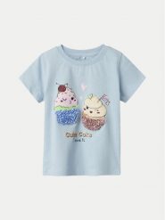 NAME IT T-Shirt Bethany 13237842 Niebieski Regular Fit. Niebieskie koszulki dziewczęce Name it, bez wzorów, z bawełny, bez ramiączek. Za 49.99 zł.