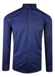 Męska, Taliowana (Slim Fit) Koszula Wizytowa - Rigon - Granatowa. Niebieskie koszule męskie Rigon, m, bez wzorów, z bawełny, bez kołnierzyka, bez ramiączek. Za 119.00 zł.