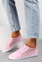 Różowe Tenisówki z Ażurowymi Wstawkami Po Bokach Salessa. Czerwone trampki i tenisówki damskie Renee, w ażurowe wzory, z jeansu. Za 34.99 zł.