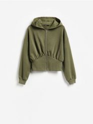 Rozpinana bluza z kapturem - ciemnozielony. Zielone bluzy z kapturem damskie Reserved, l, z bawełny. Za 129.99 zł.