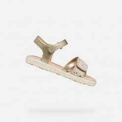 Sandały GEOX J SANDAL HAITI Złoty. Żółte obuwie trekkingowe damskie Geox, bez wzorów, z syntetyku, bez obcasa. Za 224.99 zł.