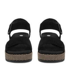 Sandały Remonte. Czarne sandały damskie Remonte, bez wzorów, bez obcasa, na koturnie. Za 379.99 zł.