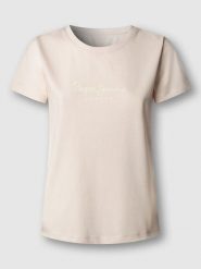 Pepe Jeans Koszulka "Mae" w kolorze kremowym rozmiar: S. Brązowe bluzki damskie Pepe Jeans, s, bez wzorów, z bawełny, bez kołnierzyka, bez ramiączek. Za 78.99 zł.