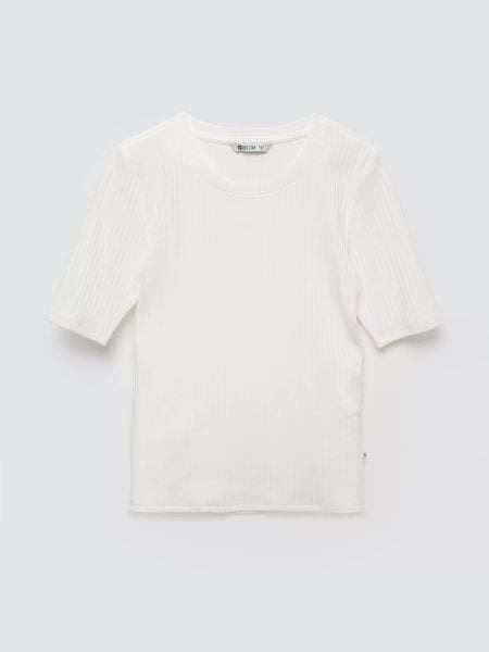 Koszulka damska w prążek biała Imija 100. Białe t-shirty damskie Big Star, l, bez wzorów, z dzianiny, bez kołnierzyka. Za 79.99 zł.