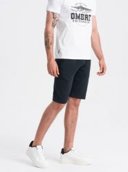 Męskie bawełniane szorty dresowe BASIC – czarne V9 OM-SRBS-0149 - XL. Czarne szorty męskie Ombre Clothing, z bawełny, bez kołnierzyka. W wyprzedaży za 69.99 zł.