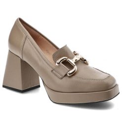 Beżowe Półbuty Simen Eleganckie Skórzane Buty Damskie. Brązowe półbuty damskie Simen, bez wzorów, ze skóry, biznesowe, bez obcasa. Za 319.00 zł.