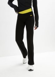 Spodnie sportowe ze stretchem, poszerzane nogawki. Czarne spodnie dresowe damskie bonprix, z bawełny. Za 62.99 zł.