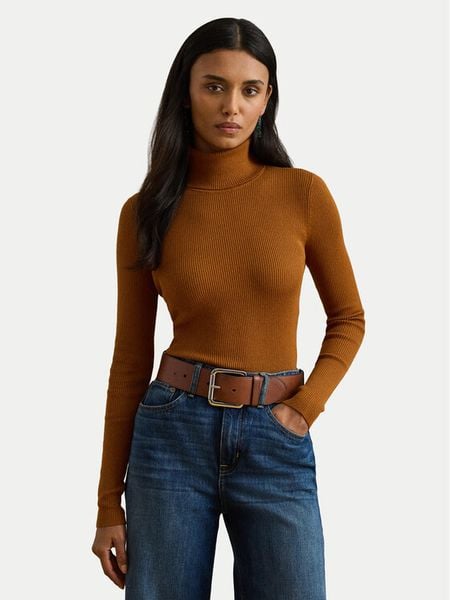 LAUREN RALPH LAUREN Golf 200643398074 Brązowy Slim Fit. Brązowe golfy damskie Lauren Ralph Lauren, m, bez wzorów, bez ramiączek. Za 529.99 zł.