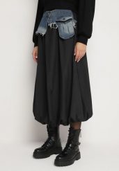 Czarna Spódnica Bombka z Jeansową Wstawką i Kieszeniami Ansaella. Czarne spódniczki damskie Born2be, s, bez wzorów, z jeansu, eleganckie, midi, bombki. Za 89.99 zł.