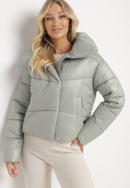 Jasnozielona Pikowana Kurtka Puchowa z Ozdobnym Kołnierzem i Wsuwanymi Kieszeniami Lablina. Zielone kurtki damskie Born2be, l, bez wzorów, z jeansu, bez kaptura. Za 129.99 zł.