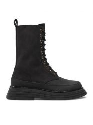 Pollini Trzewiki SA24074G1LTO0000 Czarny. Czarne botki damskie Pollini, z nubiku, bez obcasa, na płaskiej podeszwie, bez zapięcia. Za 1,659.00 zł.