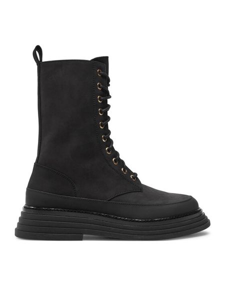 Pollini Trzewiki SA24074G1LTO0000 Czarny. Czarne botki damskie Pollini, z nubiku, bez obcasa, na płaskiej podeszwie, bez zapięcia. Za 1,659.00 zł.