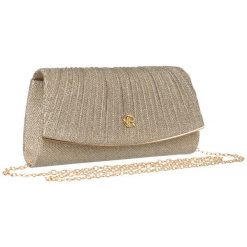 Brokatowa kopertówka Rovicky R-XS027 złota. Żółte torebki wieczorowe ROVICKY, bez wzorów, z syntetyku, eleganckie, bez kołnierzyka, bez ramiączek. Za 49.99 zł.
