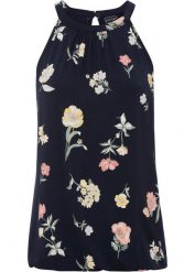 Top ze zrównoważonej wiskozy. Niebieskie topy damskie bonprix, bez wzorów, z materiału, bez kołnierzyka. Za 57.99 zł.