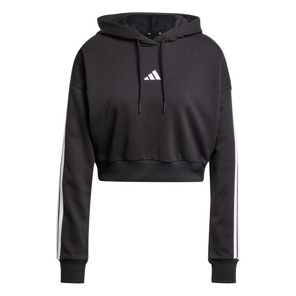 Krótka bluza z kapturem dla kobiet z francuskiej pętlowej bawełny adidas Essenti. Czarne bluzy z kapturem damskie Adidas, l, bez wzorów, z bawełny, z kapturem. Za 274.90 zł.