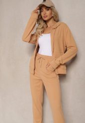Ciemnobeżowy Sportowy Komplet Dresowy Klasyczne Spodnie i Bluza z Kapturem na Suwak Torvala. Brązowe bluzy sportowe damskie Renee, l, z dresówki. Za 74.99 zł.