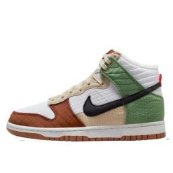 Buty do chodzenia dla dorosłych Nike Dunk High Next Nature Summit White. Zielone buty sportowe na co dzień damskie Nike, bez wzorów, trekkingowe. W wyprzedaży za 740.70 zł.