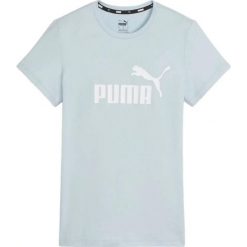 Damska Koszulka Z Logo Essential. Niebieskie bluzki damskie Puma, bez wzorów, casualowe, bez kołnierzyka, bez ramiączek. Za 127.99 zł.