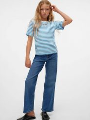 Vero Moda Girl Koszulka "Vilma" w kolorze błękitnym rozmiar: 158/164. Niebieskie koszulki dziewczęce Vero Moda Girl, bez wzorów, bez ramiączek. Za 61.31 zł.