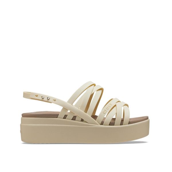 Sandały dla Kobiet Crocs Brooklyn Strappy Low Wedge. Brązowe sandały damskie Crocs, bez wzorów, z materiału, bez obcasa, na obcasie. Za 202.99 zł.