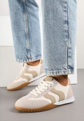 Beżowe Sneakersy Kultowe Tenisówki Zdobione Przeszyciami Welluria. Brązowe trampki i tenisówki damskie Renee, z aplikacjami, z jeansu. Za 79.99 zł.