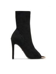 DeeZee Botki LW0606-1 Czarny. Czarne botki damskie DeeZee, ze skóry, bez obcasa, na szpilce, bez zapięcia. Za 169.99 zł.