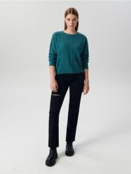 Sweter z ozdobnym splotem - ciemny turkus. Swetry klasyczne damskie Sinsay, l, z dzianiny, bez kołnierzyka. Za 59.99 zł.