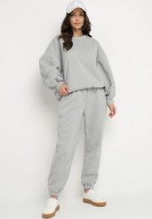 Szary Komplet Dresowy Bluza i Joggery Podszyte Polarem Zibea. Szare bluzy bez kaptura damskie Born2be, z bawełny. Za 179.99 zł.