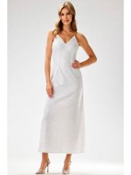 Awama Sukienka w kolorze białym rozmiar: L. Białe sukienki damskie Awama, na co dzień, l, bez wzorów, bez kołnierzyka, bez ramiączek, maxi, proste. Za 154.99 zł.